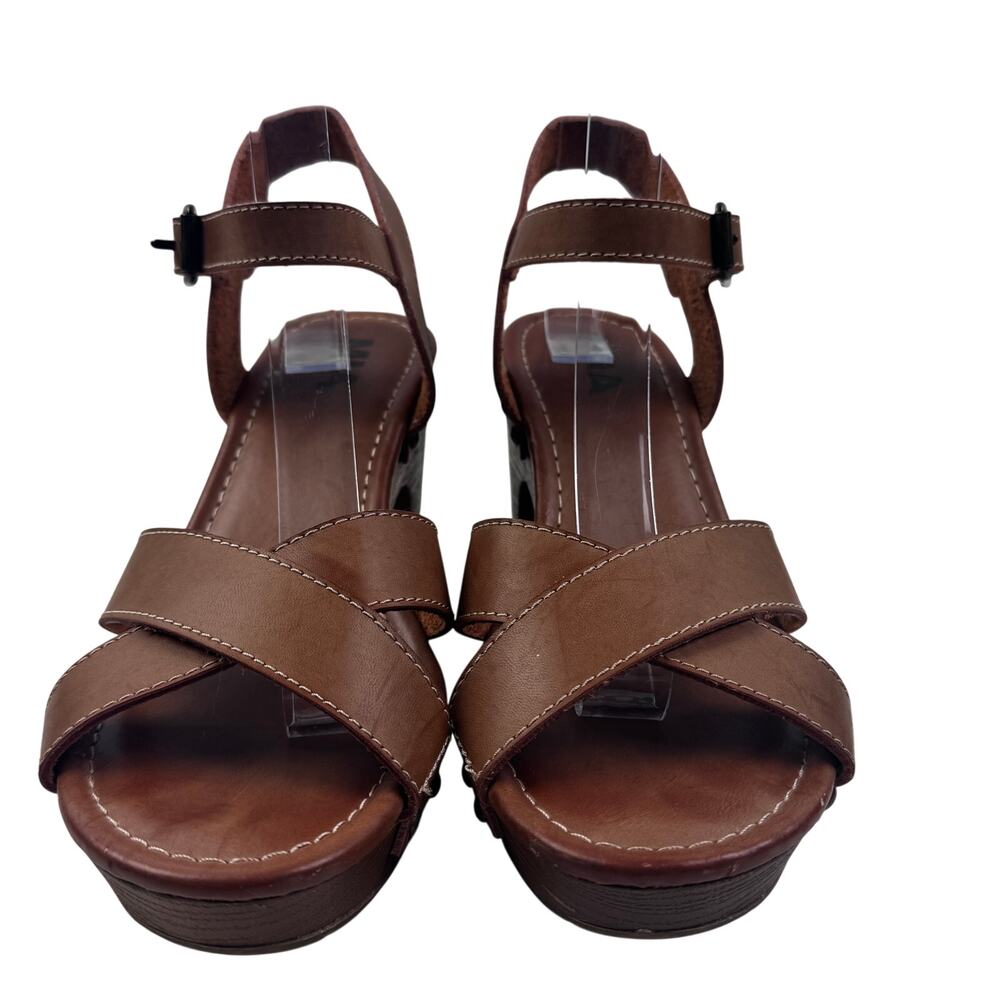 Mia Boho Festival Vegan Leather Criss Cross Platform Heels Women's Size 7.5